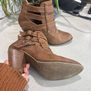Forever Link Brown Suede Cutout Buckle Ankle Boots